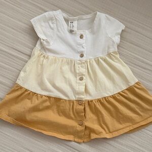 H&M Baby Colorblock Tiered Dress in White, Cream & Mustard